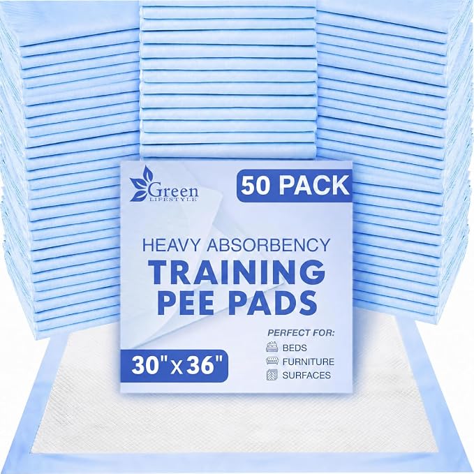 GREEN LIFESTYLE Underpads - Training Pet Pee Pads for Dogs, Cats - Pads for Adults, Seniors and Children - Ideal for Incontinence Protection (Pack of 50 - 30x36) by GreenLifeStyle