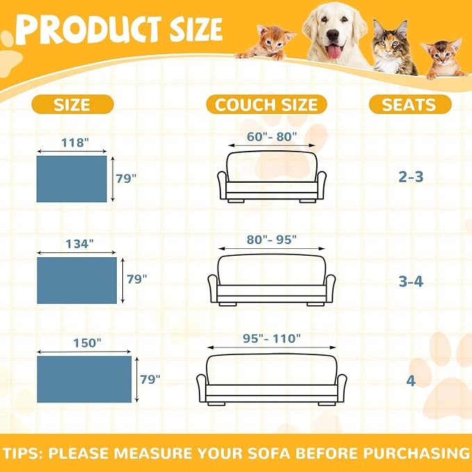 Waterproof Non-Slip Couch Cover for Pets, Navy Blue 79" x 150" | Dogs Sofa Cover, Washable, Pet Friendly, Anti Cat Scratch, Furniture Protector, for 3 Cushion Couch Sectional L Shaped Sofa - Image 7