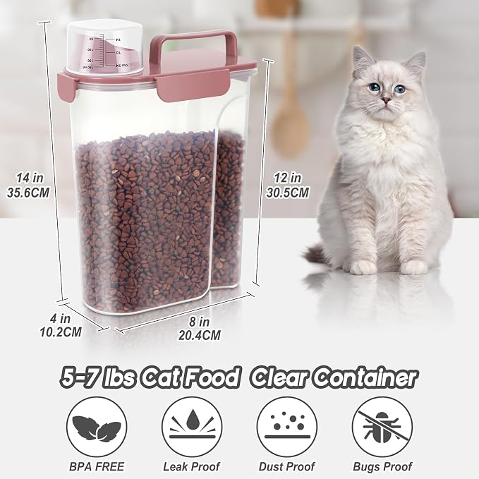 LEAWALK 5-7Lbs Airtight Pet Storage Container For Cat Dog Bird Food and Keep Fresh, Translucent Body, Upgraded Large Nozzle for Easy Pouring With Handle Design Easy to Carry When Going Out-Pink - Image 2