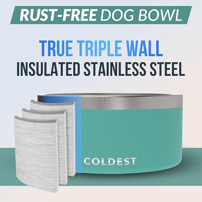 Coldest Dog Bowl - Anti Rust Metal, Non Slip, 3 Layers Insulated Stainless Steel Dog Bowls - Spill Proof & Heavy Duty - Water Bowl for Dogs, Cats & Pets, Dish Washer Safe (200 oz, Terraform Green) - Image 3