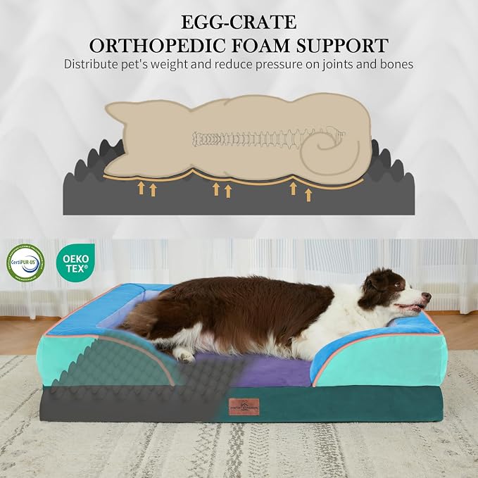 Comfort Expression Orthopedic Dog Bed for Extra Large Dogs with Bolster | Waterproof Dog Couch Bed with Washable Cover & Non-Slip Bottom, Supportive Egg Crate Foam XL Pet Bed, 42x30 Inch - Image 3