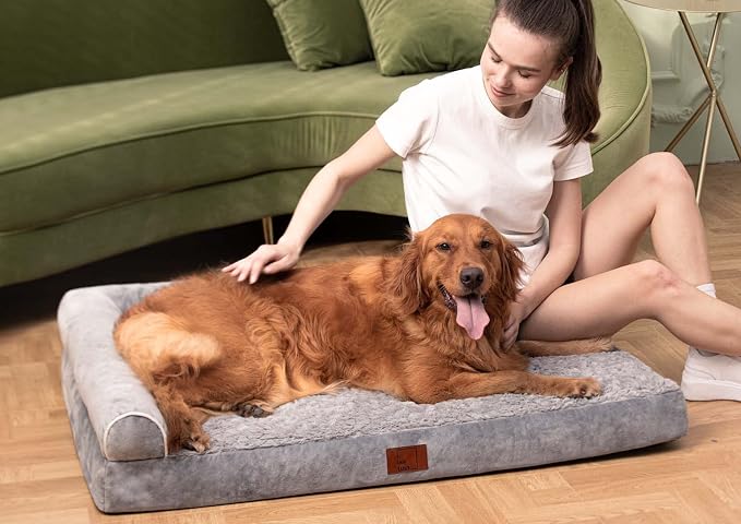 Orthopedic Dog Bed, Pet Sofa with Bolster for Extra Large Dogs | Egg Crate Foam, Removable Washable Cover, Waterproof Lining, Non-Slip Bottom, L-Shape, Cozy Plush, 42 x 30 Inch, Grey - Image 5