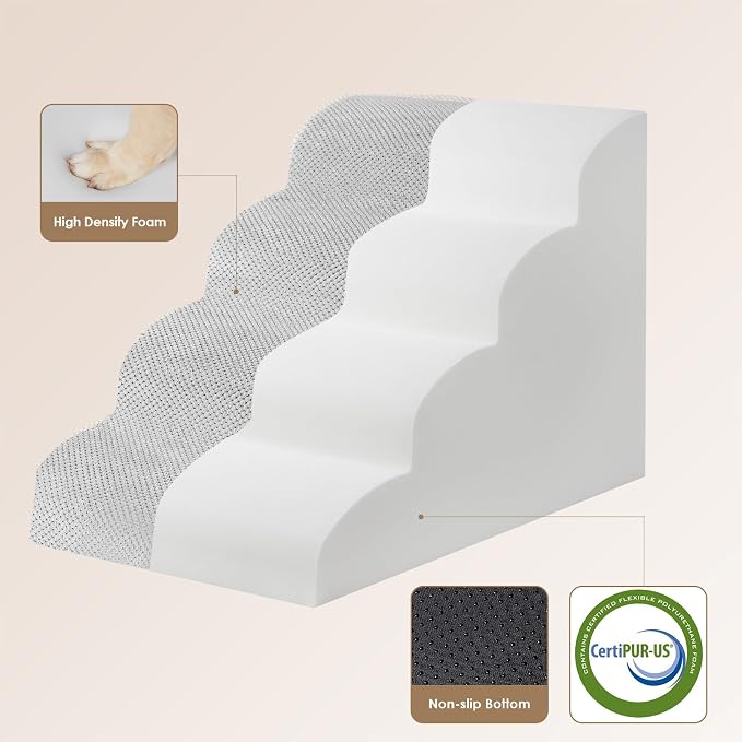 EHEYCIGA Curved Dog Stairs Ramp for High Beds 19.7" H, 4-Step Dog Steps for Small Dogs and Cats, Pet Stairs for High Bed Climbing, Non-Slip Balanced Pet Step Indoor, Light Grey - Image 2