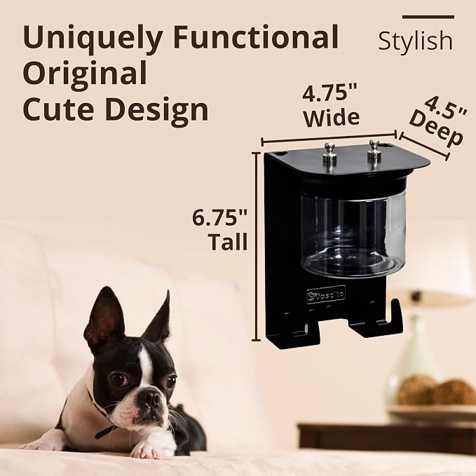 Dog Leash Holder for Wall with Shelf - Wall Mounted Dog Treat Holder & Station, 1 Airtight 16oz Treat Container, 6 Hooks, Patented Lidless Slide-to-Seal Jar, Solid Steel, Made in USA - Image 4