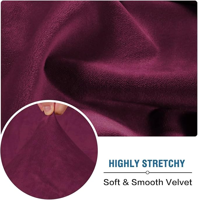 H.VERSAILTEX Velvet Stretch Couch Cushion Cover Plush Cushion Slipcover for Chair Loveseat Sofa Cushion Furniture Protector Seat Cushion Sofa Cover (3 Piece XL Sofa Cushion Covers, Burgundy) - Image 5