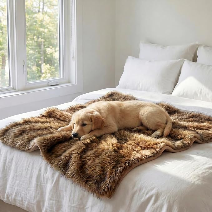 IHAPPYDOG Faux Fur Dog Blanket, Waterproof Couch Cover, Brown 40"x30" | Plush Sheepskin Style Pet Throw for Sofa, Bed, and Car, Washable Furniture Cover that Protects From Fur and Spills - Image 4