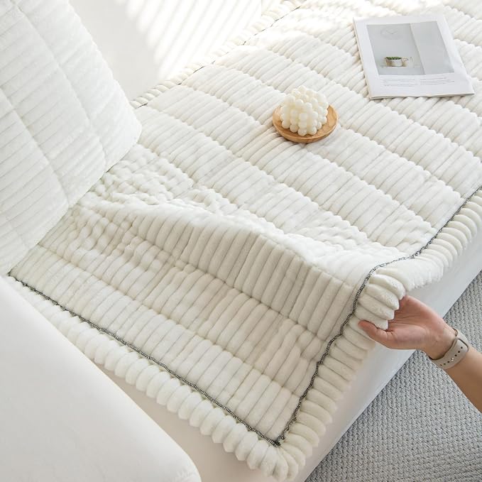 GKXLH New Thick Sofa Covers Washable - Soft Corduroy Universal Sofa Cover 2 3 4 Seater, Non-Slip Couch Cover, Couch Seat Covers Sofa Slipcovers Furniture Protector for Living Room (White, 90x160cm) | Soft Corduroy Sofa Cover, Corner Sofa Cover for Dogs... - Image 7