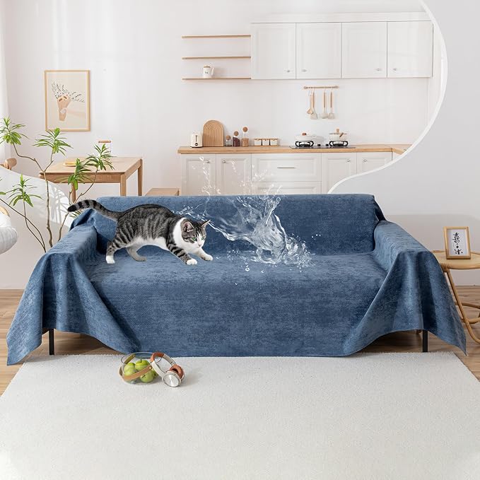 VClife Waterproof Dog Couch Cover Anti Slip Blue Sofa Cover, Durable Anti Pet Scratch Couch Covers for 2 Cushion Couch Sofa Washable Thick Sofa Slipcover Furniture Protector 71"X118" by VCLIFE