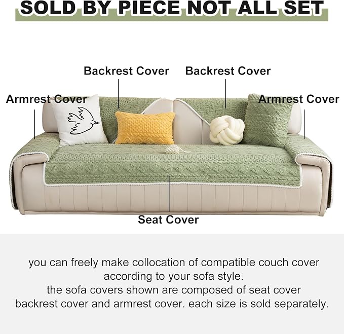 vctops Cable Jacquard Plush Sofa Couch Covers Boho Fuzzy Couch Cover for Dogs Soft Non Slip Sectional Sofa Slipcover Thick Warm Washable Furniture Protector for Kids, Pets (Sage Green,43"x82") - Image 2