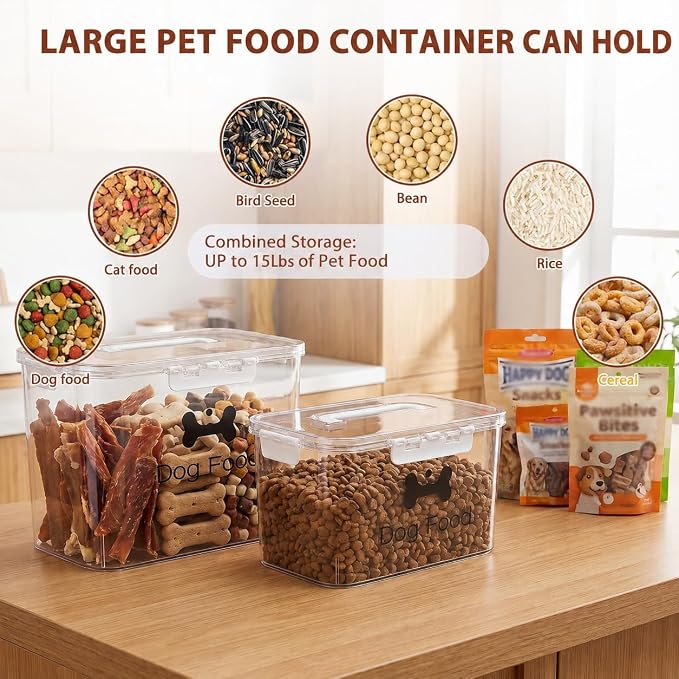 2-Piece Dog Food Container with Handle, Combined 15 Lbs Airtight Pet Food Treat Bin for Dogs Cats, Large Capacity Kibble Container for Kitchen Counter,Stackable and Keep Food Fresh - Image 5