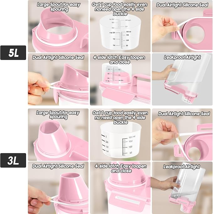 LEAWALK 8-12LBS Dog Food Storage Container, Upgraded Large Nozzle BPA-free, Plastic Pet Food Storage Containers With 4 Sealed Clasps, 1 Measuring Cup and Handle, Easy to Clean and Carry - Image 5