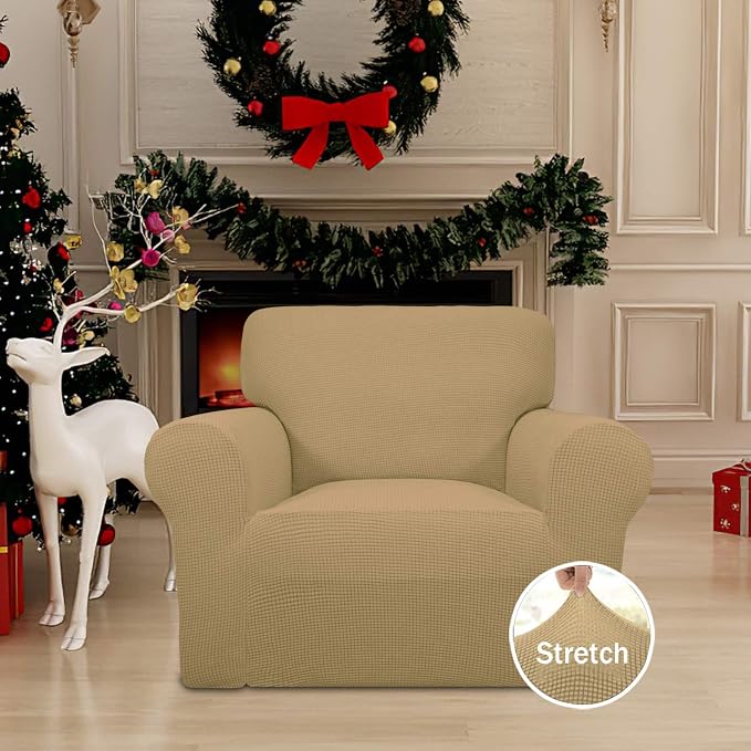 Easy-Going Stretch Chair Slipcover with Arm Washable Golden | 1-Piece Couch Sofa Cover Furniture Protector for Living Room Soft with Bottom For Kids, Pet. Spandex Jacquard - Image 2
