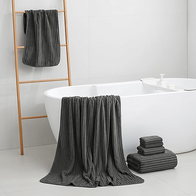 6 PC Bath Towel Set, 40"x80" Oversized Bath Sheets, Charcoal Gray | Microfiber, Quick Dry, Highly Absorbent, Towels for Bathroom, 2 Extra Large Bath Towels, 2 Soft Hand Towels, 2 Washcloths - Image 2