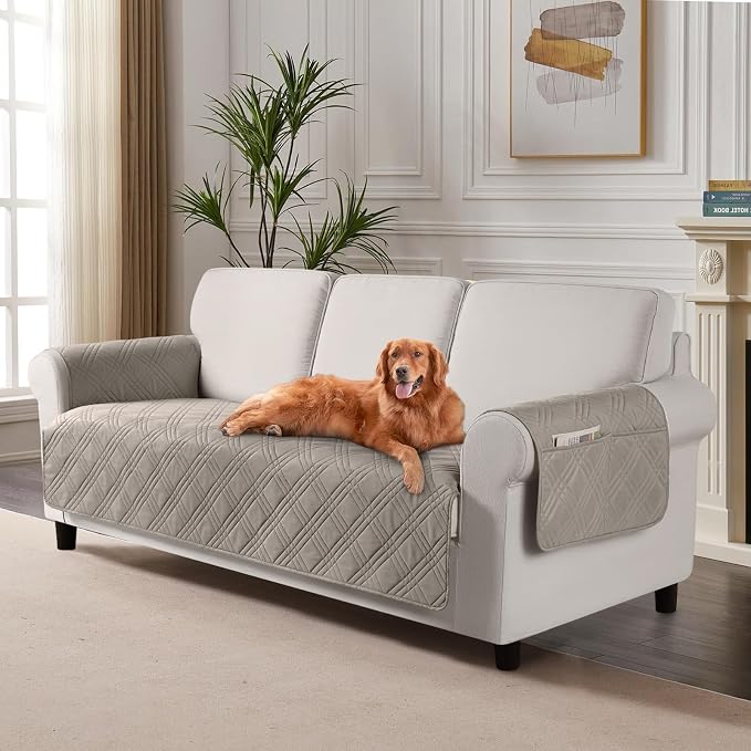 TAOCOCO Waterproof Couch Covers for Pets Dogs with Non Slip Backing, Sofa Seat Covers with Side Pocket for 3 Cushion Couch Washable Dog Couch Cover Protector Sofa Slipcovers(Sofa Plus, Light Brown) by TAOCOCO