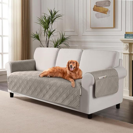 TAOCOCO Waterproof Couch Covers for Pets Dogs with Non Slip Backing, Sofa Seat Covers with Side Pocket for 3 Cushion Couch Washable Dog Couch Cover Protector Sofa Slipcovers(Sofa Plus, Light Brown) by TAOCOCO