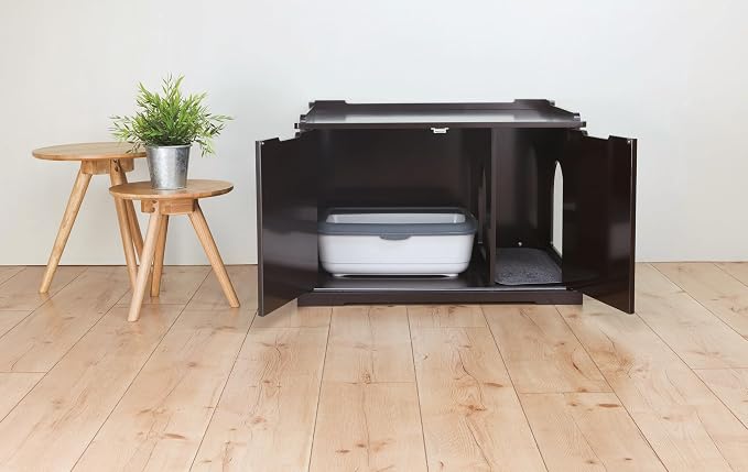 Trixie XL Furniture Litter Box Enclosure (Espresso Brown), Hidden Litter Box for Cats with Openings on Either Ends & Large Ventilations Slots, Double Doors for Easy Cleaning, Removable Divider - Image 8