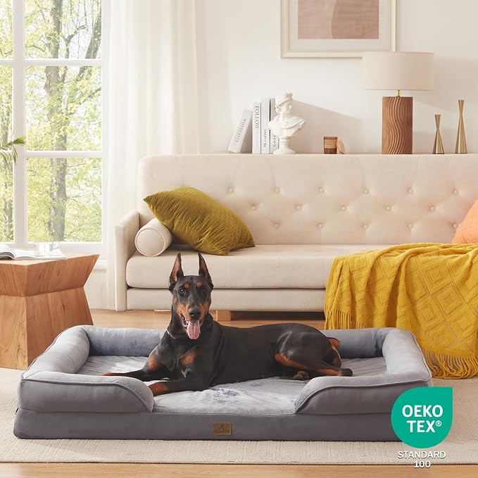 Bedfolks Orthopedic Dog Bed XXL, Waterproof Dog Sofa Bed for Giant Dogs, Egg Foam Pet Couch Bed with Removable Washable Cover and Nonslip Bottom, Dark Grey - Image 8