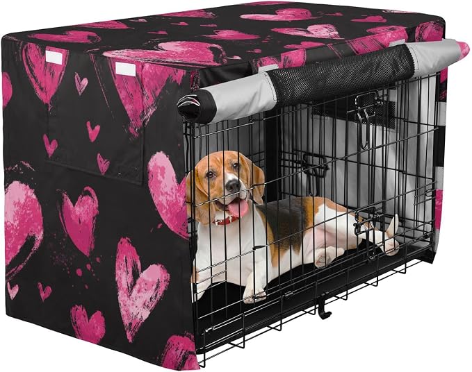 Dog Crate Cover Kennel Cover for Dog Cages Breathable for Wire Cage Indoor Outdoor Brush Stroke Valentine Hearts - Image 2
