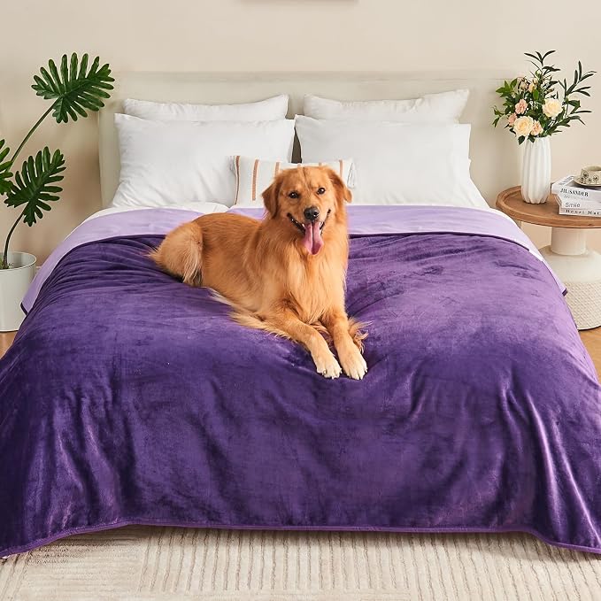 Waterproof Blanket 80"x90" for Adults, Reversible Waterproof Bed Cover for Dogs Cats Pets, Soft Leakproof Blanket for Bed Couch Sofa Furniture Protector, Dark Purple/Light Purple by Yaning
