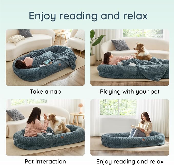 ChiXnuggle Faux Fur Washable Human Dog Bed Cover（Only Human Dog Bed） | 72*40*10,removable replace cover,soft fur,non-slip bottom,bluish grey - Image 7