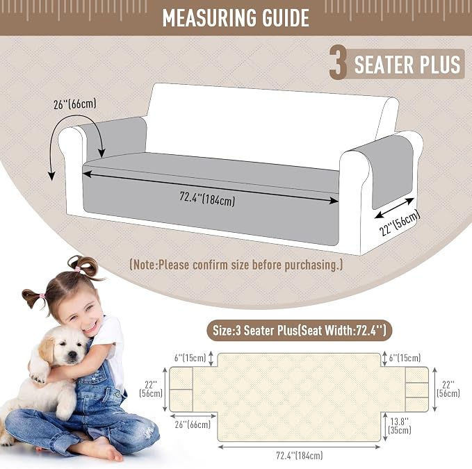 TAOCOCO Waterproof Couch Covers for Pets Dogs with Non Slip Backing, Sofa Seat Covers with Side Pocket for 3 Cushion Couch Washable Dog Couch Cover Protector Sofa Slipcovers(Sofa Plus, Dark Grey) - Image 6