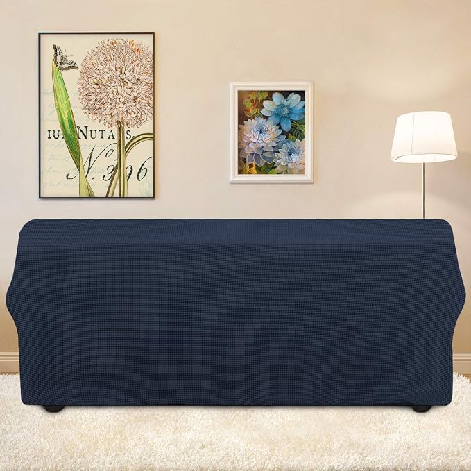 Easy-Going Stretch 4 Seater Oversized Sofa Couch Cover Dark Blue | 1-Piece Extra X-large Sofa Cover Furniture Protector Couch Soft with Bottom for Kids, Spandex Jacquard - Image 3