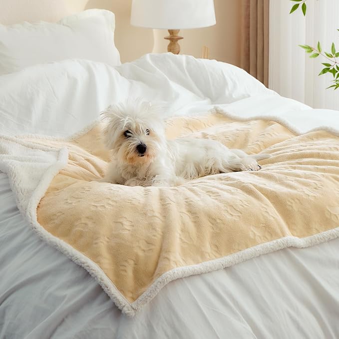 Qeils Pet Blankets for Cats - Waterproof Cat Blanket Washable - Sherpa Fleece Puppy Blanket, Soft Plush Reversible Throw Protector for Bed Couch Car Sofa, 40"X50", Khaki - Image 2
