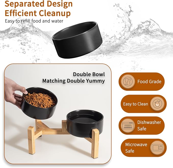 Elevated Ceramic Dog Bowl, 3.6 Cups Dog Food and Water Bowl Set with Stand | 6.1'' Double Dog Feeding Dishes, Non-Slip Raised Dog Feeder for Small and Medium Breeds, 28.74 OZ / 850 ML, White - Image 5