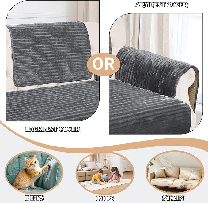 NAISI Couch Covers for Dogs Waterproof Flannel Striped Sofa Cover Pet Friendly Washable Dog Mat for Couch Anti Slip Sectional Sofa Slipcover Protector(1pc/27"x 27",Dark Grey) - Image 2