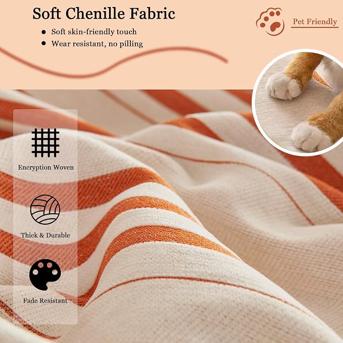 DREAMINGO Couch Cover Reversible Chenille Furniture Protector Sofa Covers for Pets Kids Beige Orange Couch Cover for 3 Cushion Couch Sofa Vertical Stripe Jacquard Sofa Slipcover Sectional, 71"x134" - Image 4