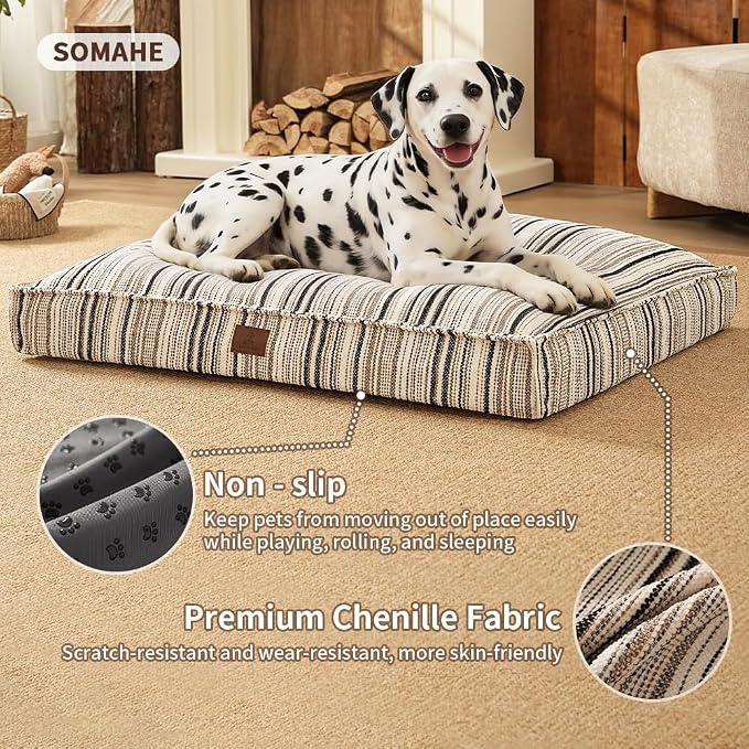 SOMAHE 4 Inch Orthopedic Dog Bed for Crate, 35 x 27 Inch, Orange Chenille | Washable Removable Cover, Waterproof Inner Liner, Non-Slip Bottom, Orthopedic Dog Crate Mattress for Medium & Large Dogs - Image 6