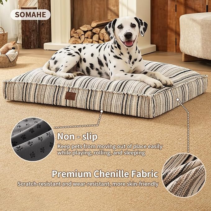 SOMAHE 4 Inch Orthopedic Dog Bed for Crate, 27 x 20 Inch, Orange Chenille | Washable Removable Cover, Waterproof Inner Liner, Non-Slip Bottom, Orthopedic Dog Crate Mattress for Medium & Large Dogs - Image 6