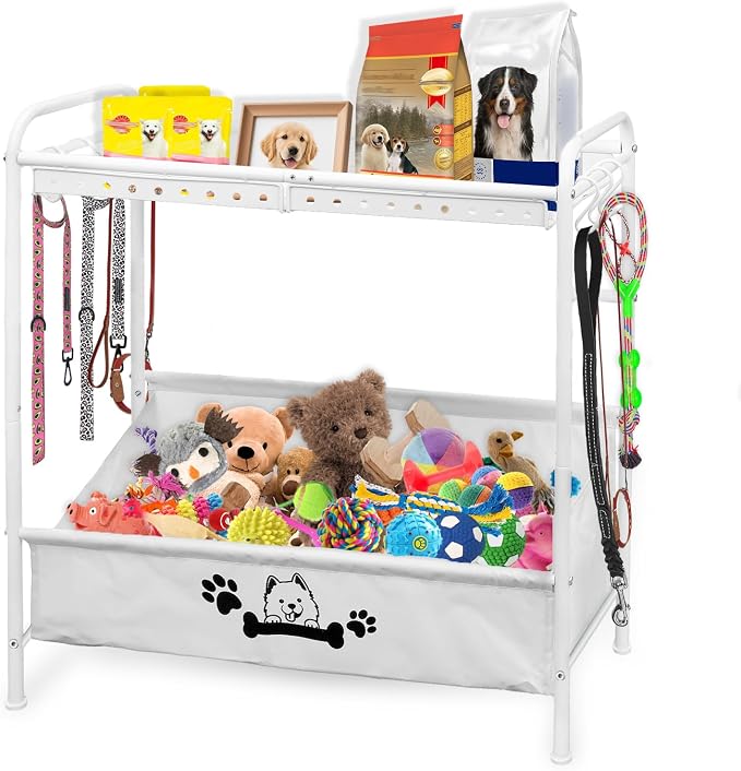Large Dog Toy Basket,Dog Toy Bin with Storage Organizer,2-Tier Dogs Toys Box for Living Room,Dogs Cat Accessories Organizer,Durable Toys Holder Chest for Leashes by Rvelidode
