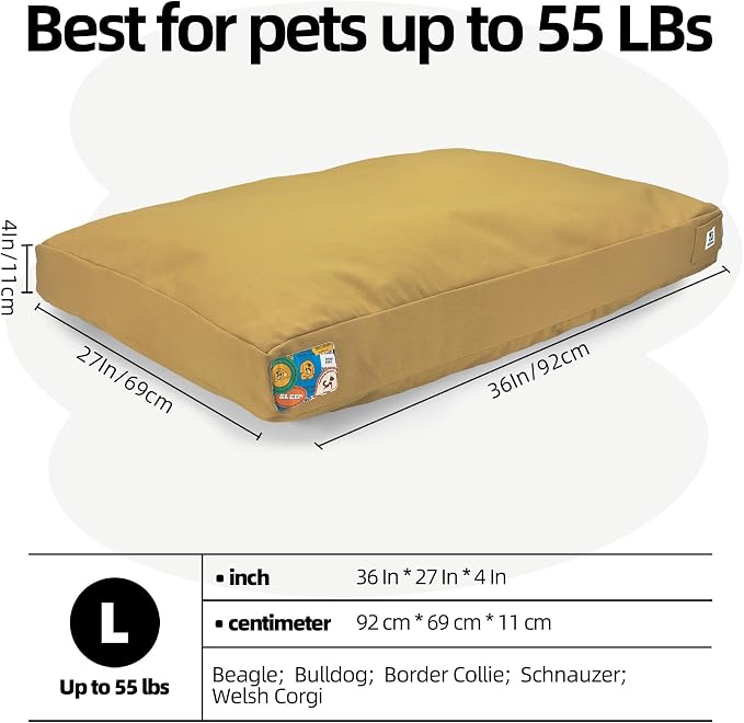 Sytopia 36 Inch Canvas Outdoor Dog Bed for Large Dogs, Durable Dog Bed with Waterproof Machine Washable Removable Cover, Indoor Patio Pet Pad for Crate, Yellow - Image 7