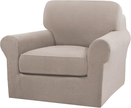 Turquoize 2 Piece Chair Covers Chair Slipcovers for Living Room Armchair Couch Cover Chair Sofa Cover with Individual Cushion Covers Furniture Cover for Chairs Feature Jacquard Fabric (Chair, Sand) by Turquoize