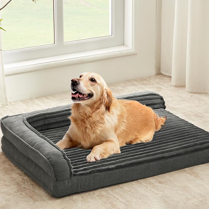 WINDRACING Orthopedic Dog Beds for Medium Dogs, Waterproof Egg Foam Dog Sofa Bed with L Bolster Sides, Washable Medium Pet Bed with Removable Cover & Non-Slip Bottom, 36 x 23 inch, Gray by WINDRACING