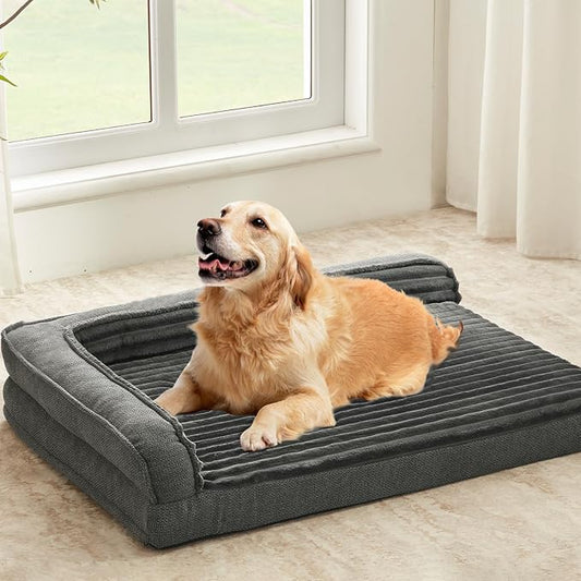 WINDRACING Orthopedic Dog Beds for Medium Dogs, Waterproof Egg Foam Dog Sofa Bed with L Bolster Sides, Washable Medium Pet Bed with Removable Cover & Non-Slip Bottom, 36 x 23 inch, Gray by WINDRACING