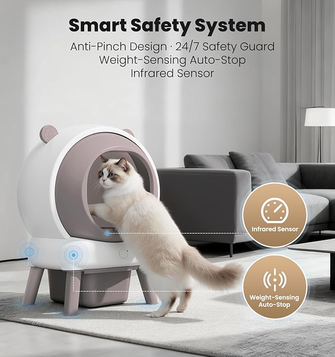 Self Cleaning Litter Box for Multiple Cats, 15L Large Automatic Litter Box with Smart APP Control, 35dB Ultra-Quiet Self-Cleaning Cat Litter Box, Dual Safety Infrared Sensors, Smell-Free, Pink-A - Image 4