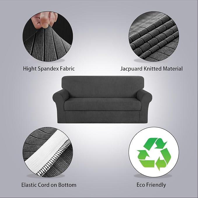 Sofa Cover Stretching Skid Resistance Couch Cover for Pets Washable, Thick and Durable Soft High Spandex Striped Pattern Sofa Covers, Form Fitted Sofa Slipcover(Sofa, Dark Gray) - Image 2