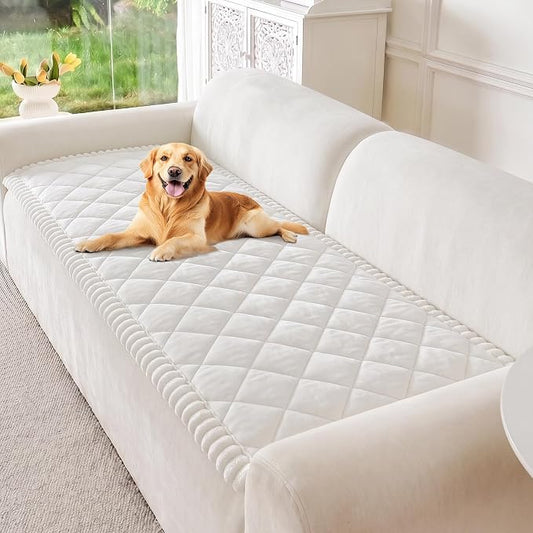 Deep Dream Pet Couch Covers for Dogs Washable, Fuzzy Couch Covers for 3 Cushion Sofa Pet Friendly, Non Slip Sofa Cover (White, 27.6" x 82.7") by DeepDream