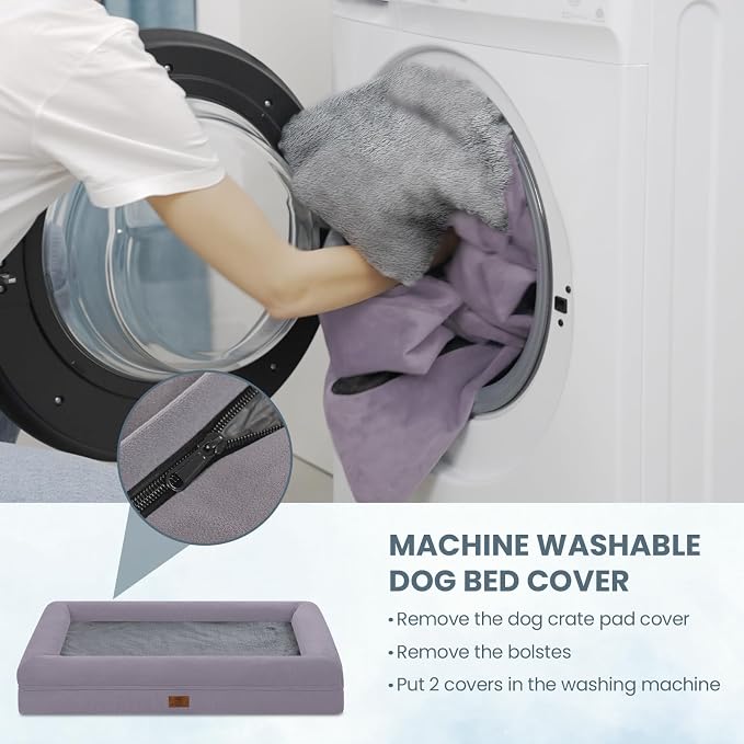 Jumbo Waterproof Dog Bed for Extra Large Size Dogs with Bolster | 360 Degree Bolster Support, Egg Crate Foam, Waterproof Liner, Non-Slip Bottom, Machine Washable Cover, 53 x 42 Inch - Image 4