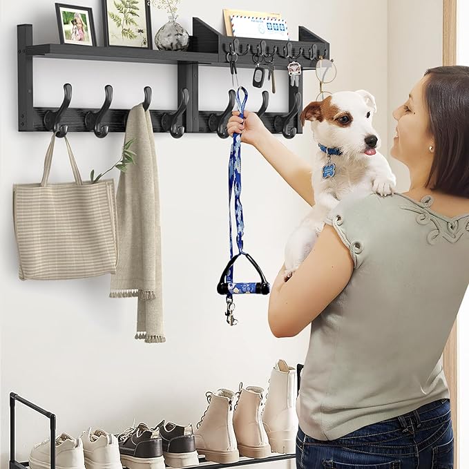 Evermagin 29" Coat Rack Wall Mount with Shelf for Entryway, Black | Wall Mounted Coat and Key Rack with Hooks, Key Holder with Mail Organizer for Wall, Living Room, Mudroom, Bedroom - Image 5
