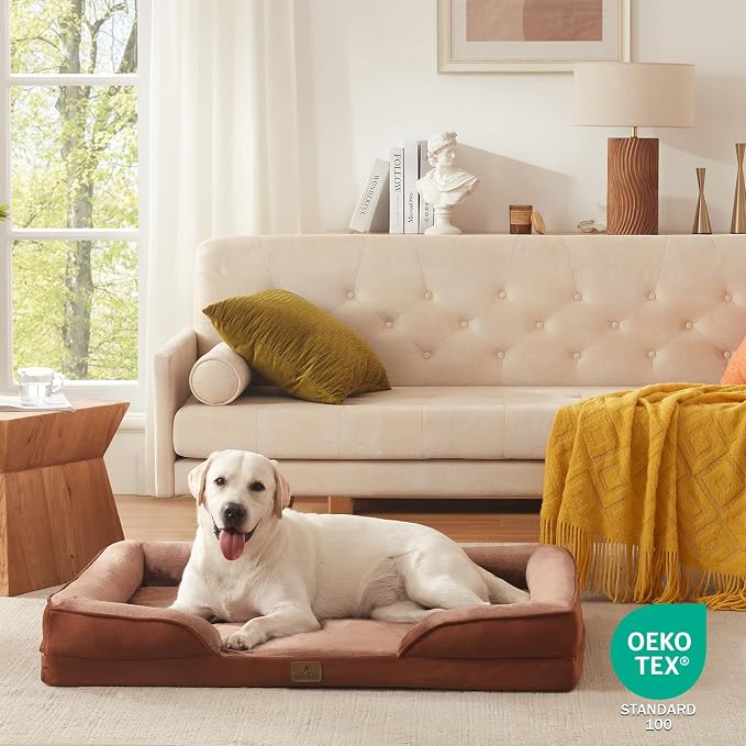Bedfolks Orthopedic Dog Bed XL, Waterproof Dog Sofa Bed for Extra Large Dogs, Egg Foam Pet Couch Bed with Removable Washable Cover and Nonslip Bottom, Brown - Image 8