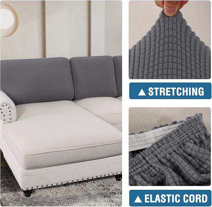 H.VERSAILTEX Backrest Cushion Covers Sectional Couch Back Cushion Covers for Sectional Sofa Set for Both Left/Right Couch (Back Only: 1 Chaise + 2 Sofa, Charcoal Grey) - Image 6