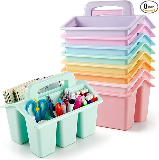 gisgfim 8 Pack Classroom Caddy Storage Basket with Handle 4 Compartment Storage Caddy Plastic Arts Crafts Caddies Protable Classroom Craft Caddies for Kids Schools Art Craft Supplies(Pastel) by gisgfim