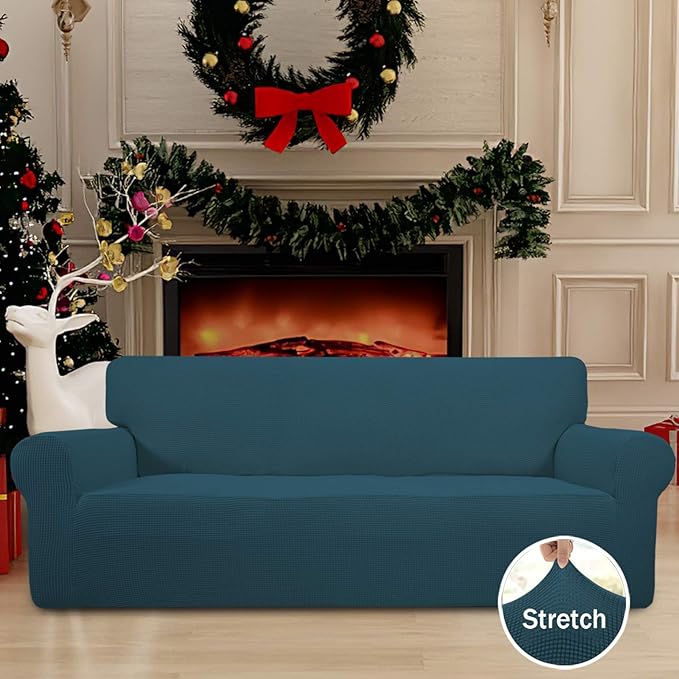 Easy-Going Stretch Couch Covers for Sofa Washable Large Deep Teal | 1-Piece Sofa Covers for 3 Cushion Couch Furniture Protector Couch Slipcover Soft with Bottom for Kids Pets - Image 2