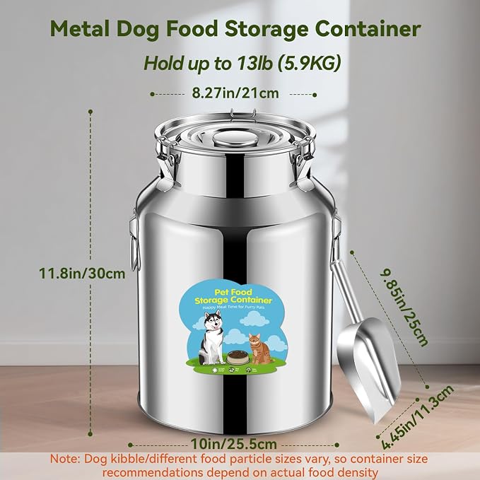 Newget 13lb Stainless Steel Dog Food Storage Container, Metal Pet Storage Container with Airtight Hangable Lid to Keep Food Fresh, Large Cat Food Storage Container with Scoop to Easily Clean - Image 2