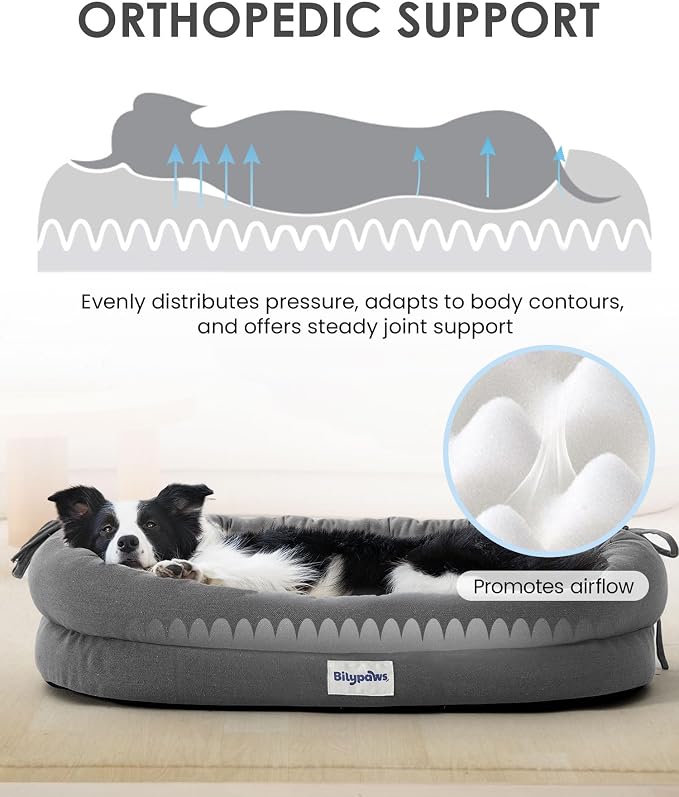 Orthopedic Dog Bed for Large Dogs, Pet Sofa Bed, XXL, Dark Gray | Orthopedic egg crate foam, 4-sided bolster support, anti-slip bottom, pet sofa bed for extra large dogs - Image 4