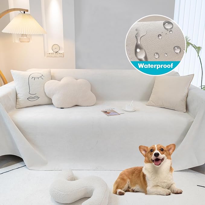 MINGPINHUIUS Sofa Cover Sectional Couch Covers: Chenille Textured Soft Loveseat Covers Non Slip 100% Waterproof Simple Couch Protector Pet-Friendly for Living Room (Ivory White,71 × 118in) - Image 6