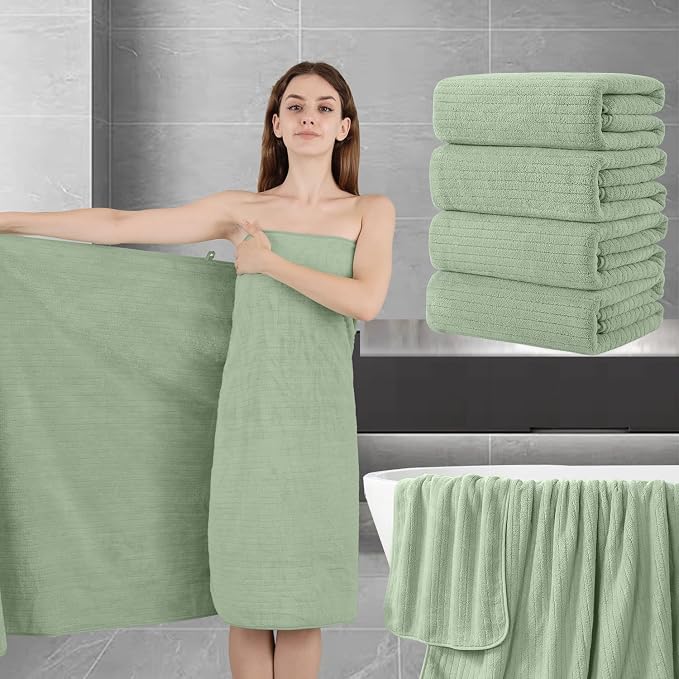 Extra Large Bath Sheet Set of 4,Ultra Soft Fluffy Towel,35”x 70”Oversized Bath Towel Set,Premium Microfiber Bathroom Towel Set Highly Absorbent Quick Dry Shower Towel for Bathroom,Hotel,Spa (Green) by JessyHome